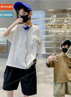 Childrens clothing 2023 summer new pocket short-sleeved T-sh