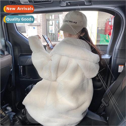 Young section hooded imitation otter rabbit fur coat female