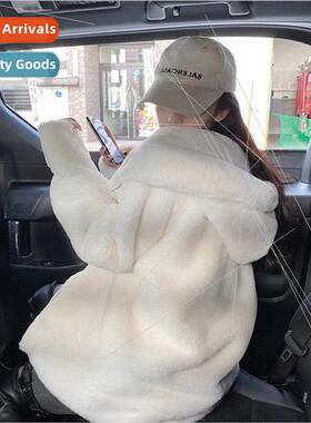 Young section hooded imitation otter rabbit fur coat female