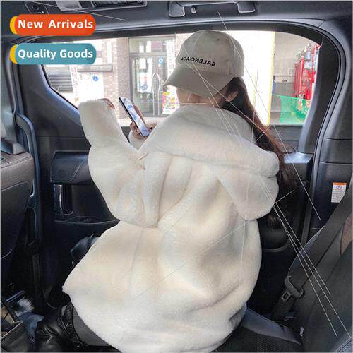 Young section hooded imitation otter rabbit fur coat female