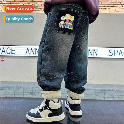 Boys padded pants childrens winter lambswool jeans middle an