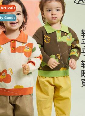 2024 Spring new childrens sweater boys and girls hit color f
