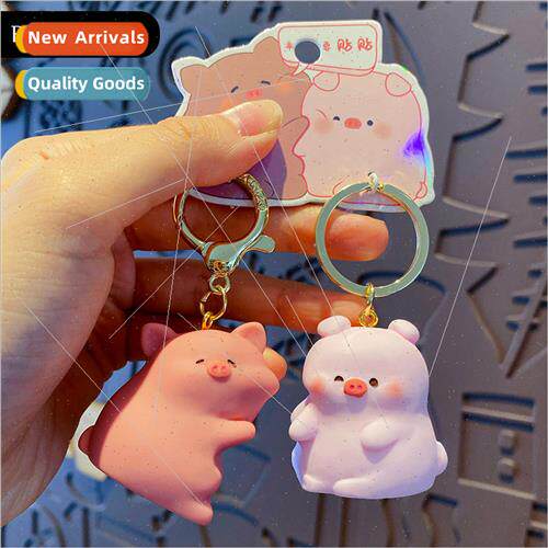 Couple of buttons embrace piggy keychain cartoon cute exquis