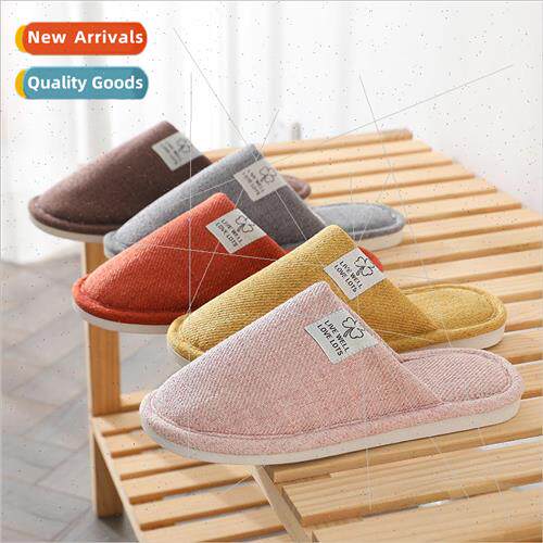 Autumn and winter linen slippers head home couples indoor fl