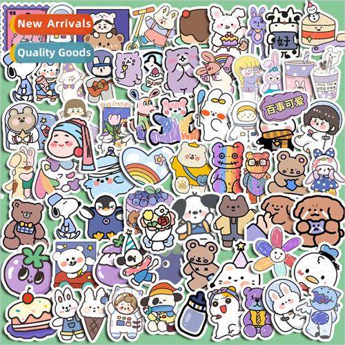 ins cute bear rabbit expression handbook stickers purple dep