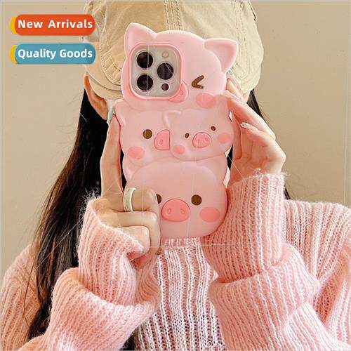 Super cute stacking small pink pig head 适用 iPhone 12 case