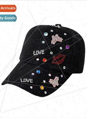 Drill decorated duck tongue cap fashionable nd shiny diamond