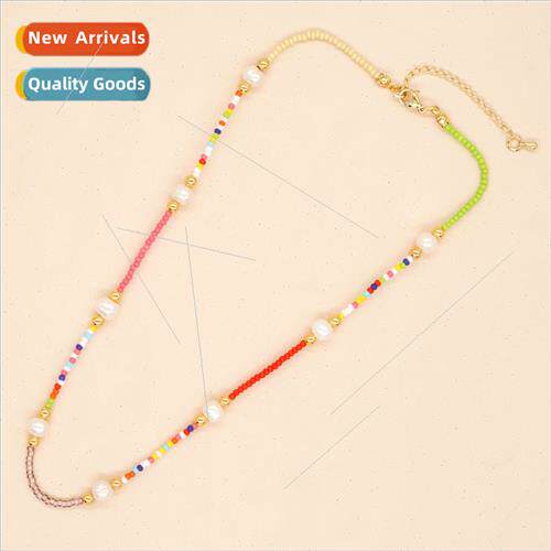 New bohemian light luxury wind necklace rainbow color rice b