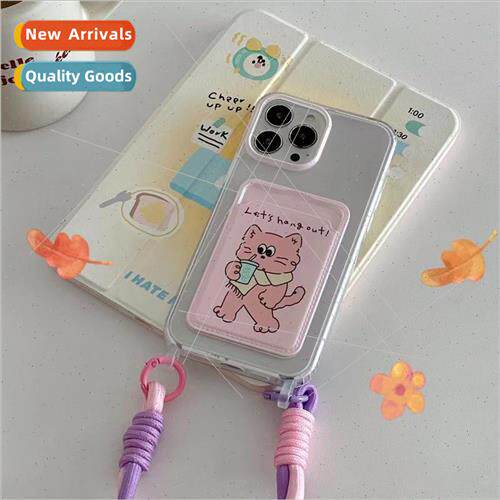 Cute Cat Card Case Tote Strap 适用 14ProMax New iPhone15p Ap