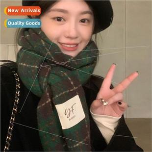 Korean plaid white the winter female scarf green Retro