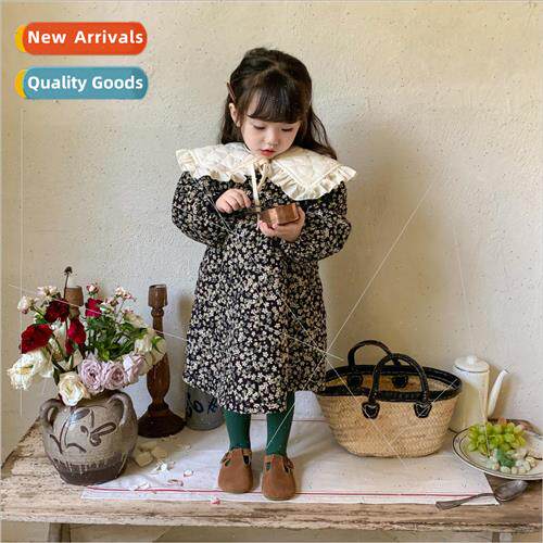 Girls dress 2023 winter new clip cotton thickened ruffled do
