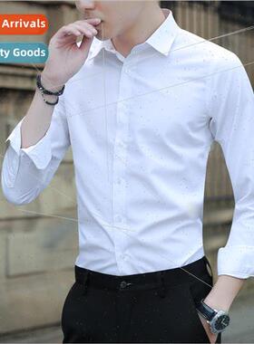 Spring and Autumn white shirt mens long-sleeved trend of bus