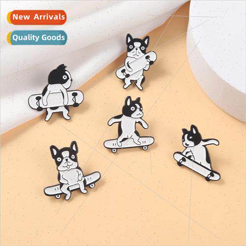 Quirky pet dog brooch skateboarding shaggy dog metal badge c