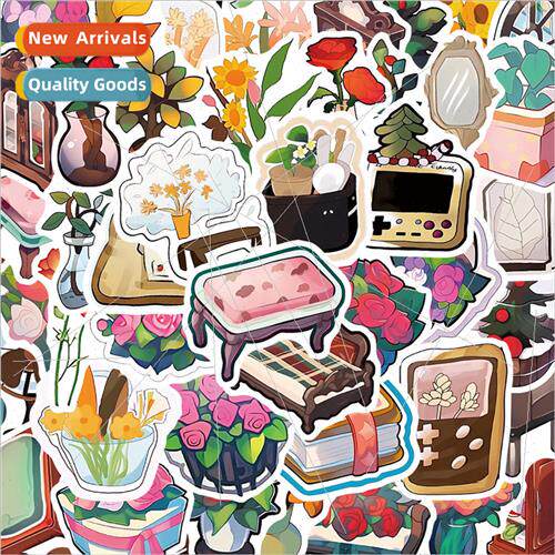 50 elements cartoon plants garden decoration stickers materi