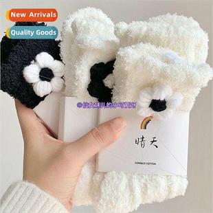 womens fall calf velvet thickened mid socks winter Coral and