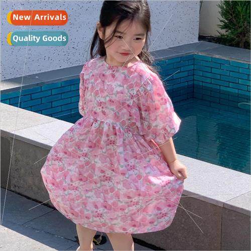 2023 summer girls Korean  of the floral dress thin chiffon s