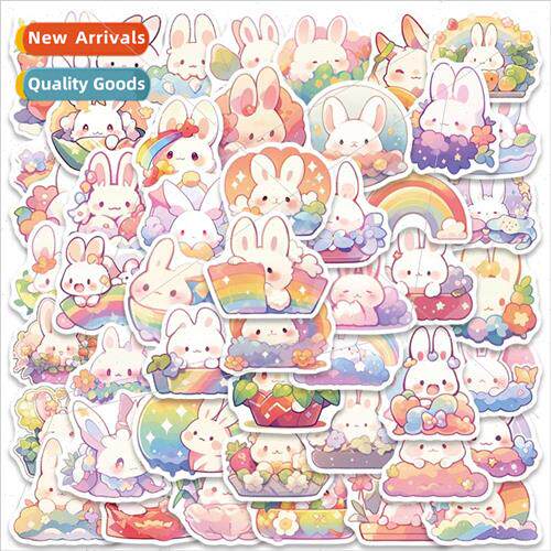 50 cute cartoon rainbow bunny stickers luggage waterproof di