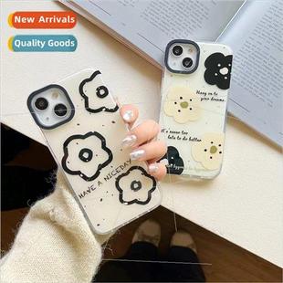 and white ins 14ProMax iPhone black 适用 Korean flowers