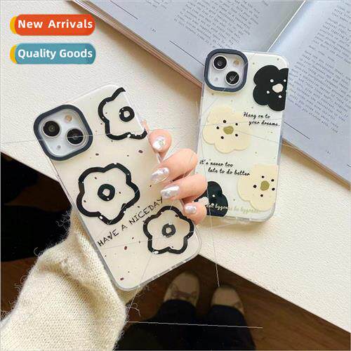Korean  ins black and white flowers 适用 iPhone 13/14ProMax