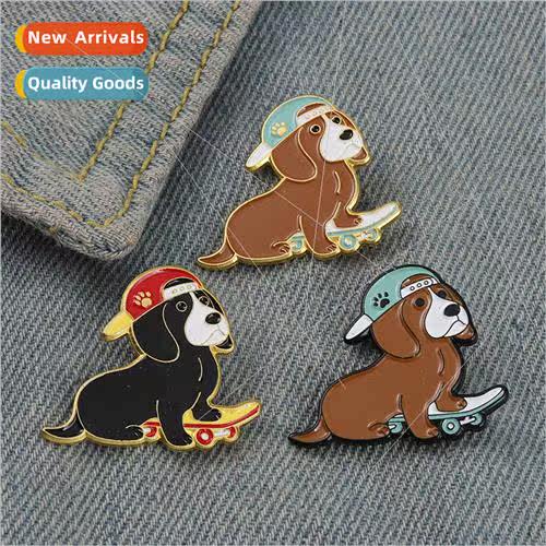 New creative cartoon animal badge cute dog playing skateboar