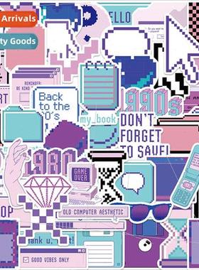 53 cartoon purple pixel  graffiti stickers can be decorated