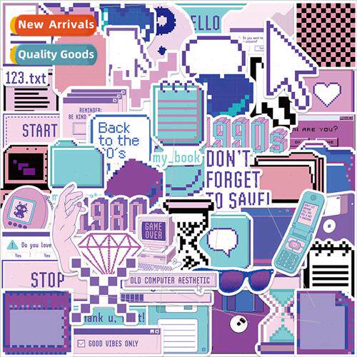 53 cartoon purple pixel  graffiti stickers can be decorated