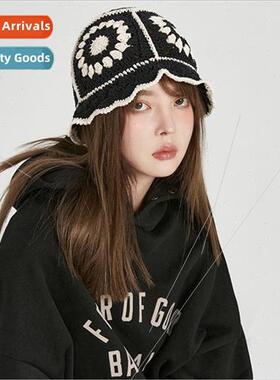2023 spring knitted basin hat Korean Hyunya wind hollow ins