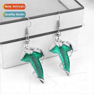 Drop Elf Oil Green Leaf Earrings