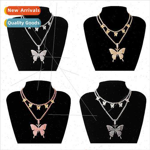 Double butterfly necklace INS temperament lock chain full of