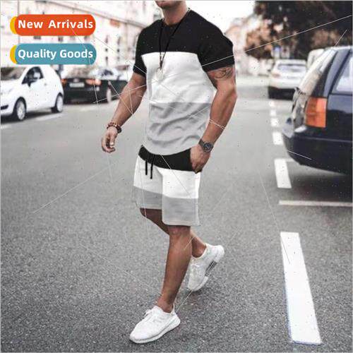 Mens suit summer fitness sports nd loose fashion casual roun