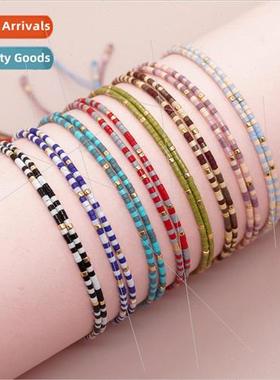Ins Jewelry Double Layer Clashing Color Rice Beads Handmade