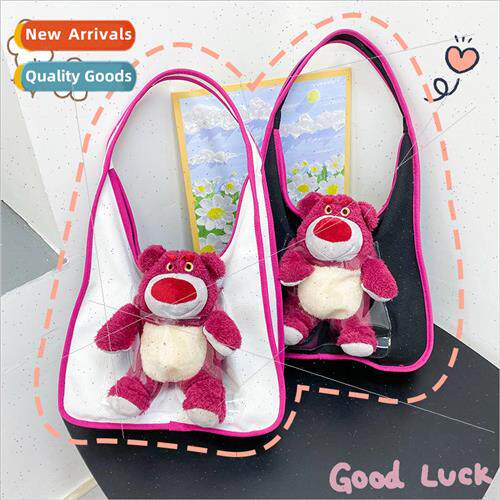 Cartoon cute strawberry bear shoulder bag 2023 sweet girl ca
