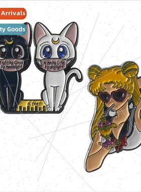 New anime  American Girl Warrior black cat na white cat Arte