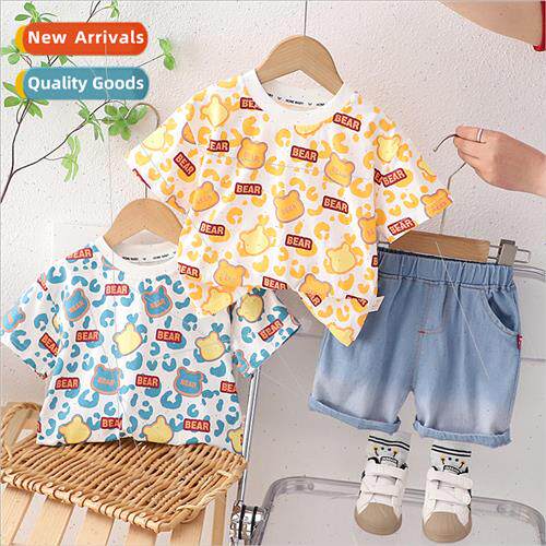 Childrens suit boys short-sleeved T-shirt jeans two-piece ca