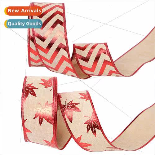 Ribbon Christmas gift ribbon polyester maple leaf moose Chri