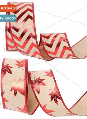 Ribbon Christmas gift ribbon polyester maple leaf moose Chri