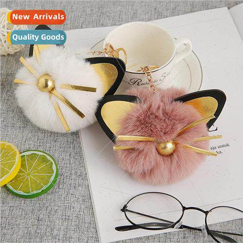 Personalized creative new cat ears mink hair ball keychain b
