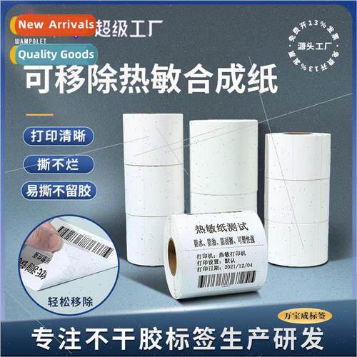 Removable thermal synthetic paper easy to tear without leavi