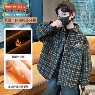 winter plaid childrens new 2023 and fall shirt padded Boys