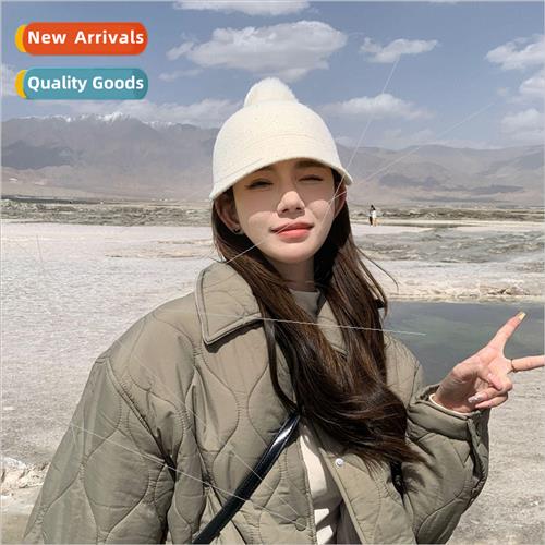 Autumn new Korean solid color wool ball baseball cap big hea