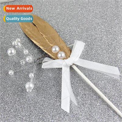 Pearl feather baking cake decoration aesthetic bow beads gol