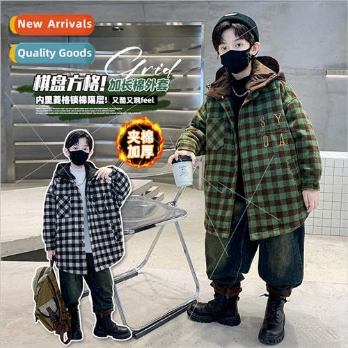 Boys cotton tweed coat jacket winter 2023 new middle and lar