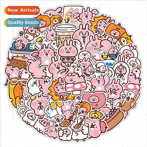 60 cartoon cute pink rabbit handbook stickers decorative lug