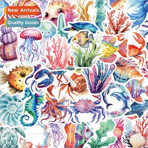 50 pcs of water colorful sea creatures graffiti stickers mat