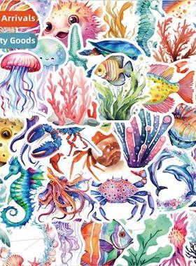 50 pcs of water colorful sea creatures graffiti stickers mat