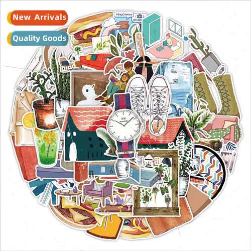 50 watercolor retro small objects stickers computer water cu