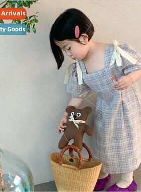 Korean childrens clothing girls plaid dress 2023 summer new