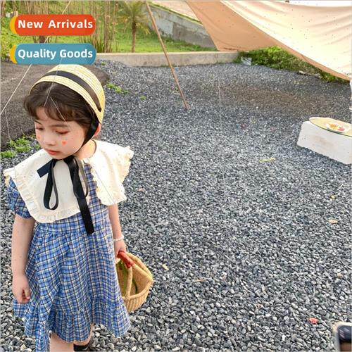 girls plaid dress simple paragraph lapel baby skirt 2022 sum