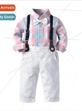 Korean  of the spring new childrens long-sleeved plaid backp