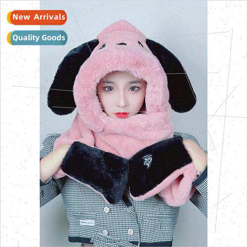 Black Qiaqia dog scarf hat gloves three-piece cartoon cute h